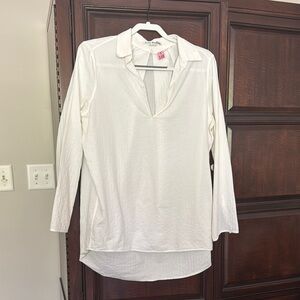 Acne White Fitted Long Sleeve Polo Blouse